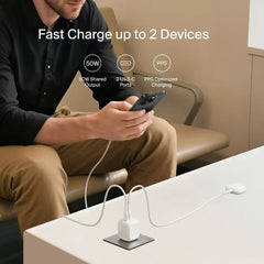 Dual USB-C GaN Wall Charger 50W + USB-C Cable
