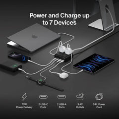 3-Outlet Charging Station with 2 USB-A and 2 USB-C Ports 70W