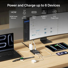 2-Outlet Charging Station with USB-A and 3 USB-C Ports 140W