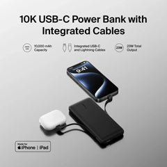 10K USB-C Power Bank with Integrated Cables