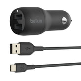 Dual USB-A Car Charger 24W + USB-A to USB-C Cable