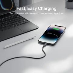 Braided USB-A Cable with Lightning Connector, 3.3ft/1m, Black