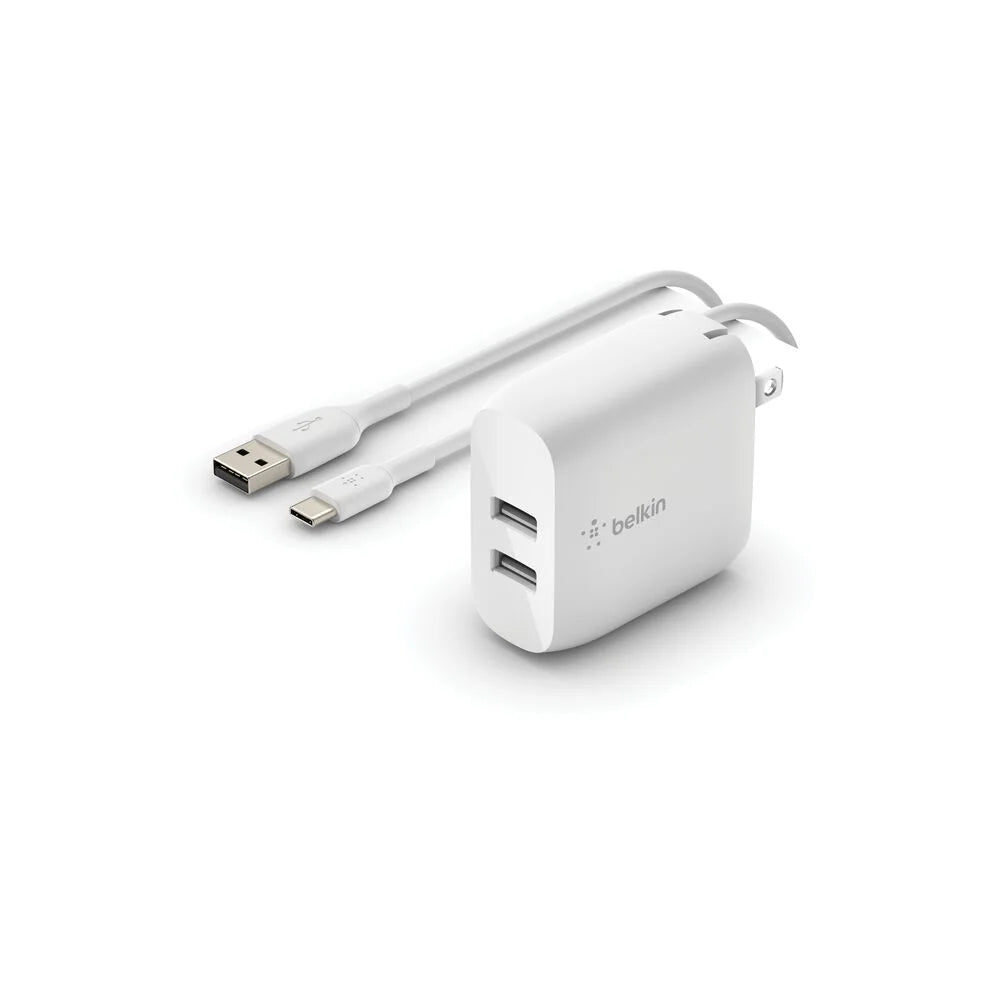 Dual USB-A Wall Charger 24W + USB-A to USB-C cable