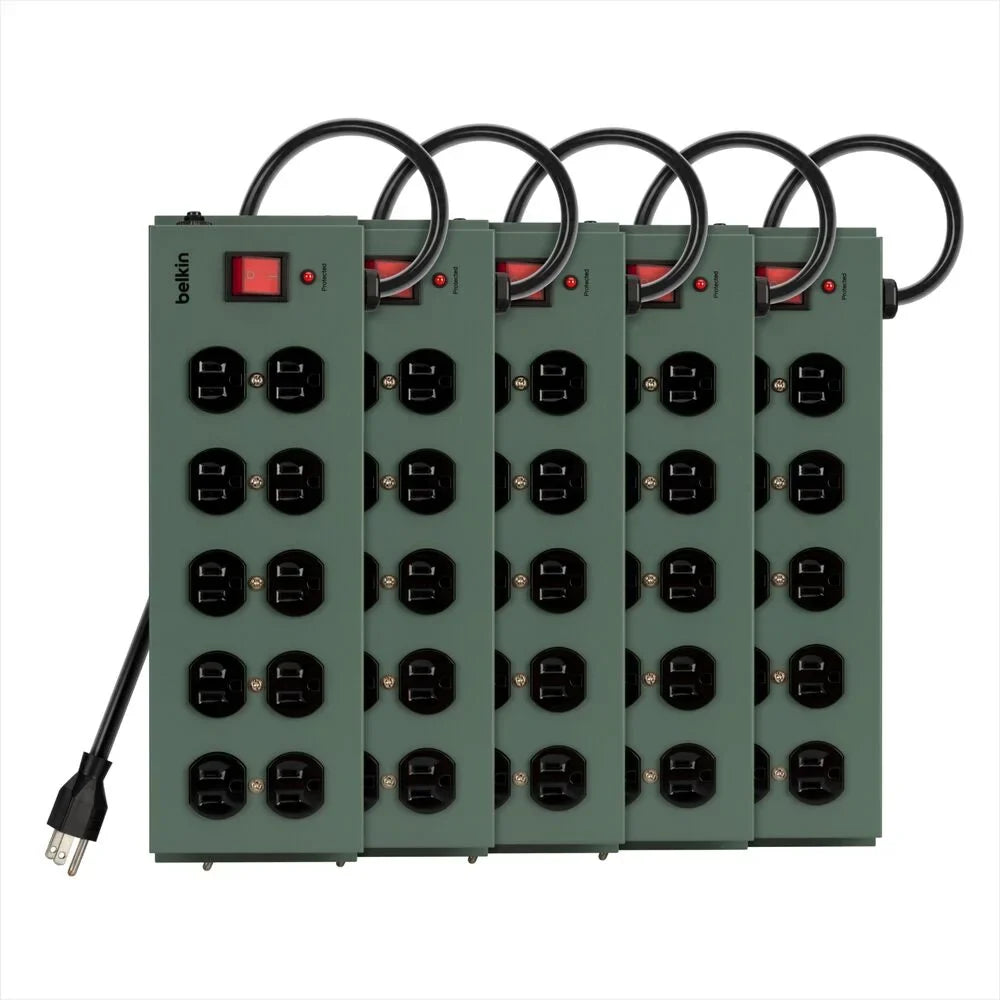 10-Outlet Metal Surge Protector with 15ft Power Cord (5-pack)