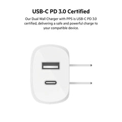 Dual Wall Charger with PPS + USB-C Cable with Lightning Connector