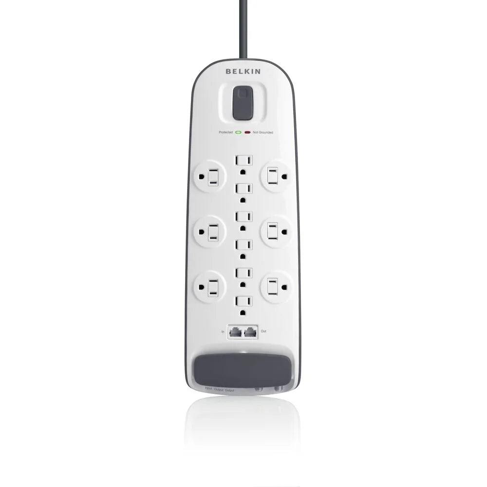 12-outlet Surge Protector with 8 ft Power Cord and Ethernet, Cable/Satellite and Telephone Protection