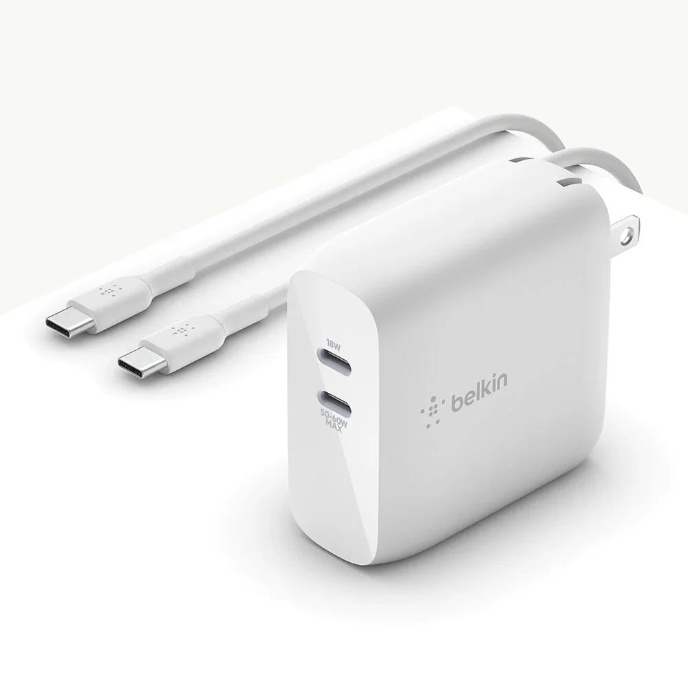 Dual USB-C GaN Wall Charger 68W + USB-C Cable