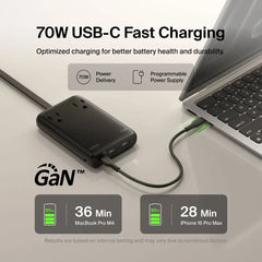 2-Outlet Charging Station with USB Ports and USB-C Cable 70W