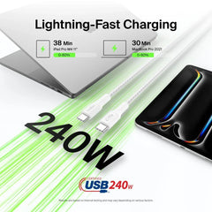 USB-C to USB-C Braided Cable 240W, 6.6ft/2m, White