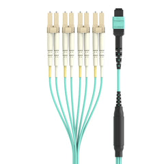 MTP to LC Fiber Optic Cable, 40GB Aqua Multimode MTP/8x LC, 50/125, OM3, Plenum